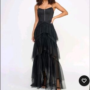 City Studio Corset Top Sweetheart-Neck‎ Tiered-Mesh Gown Juniors' 1/2 Black